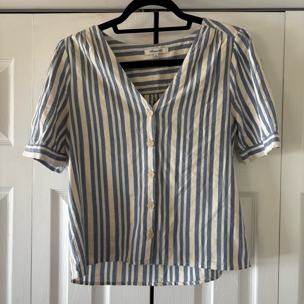 Blue and White Striped Button-Up Top, Madewell